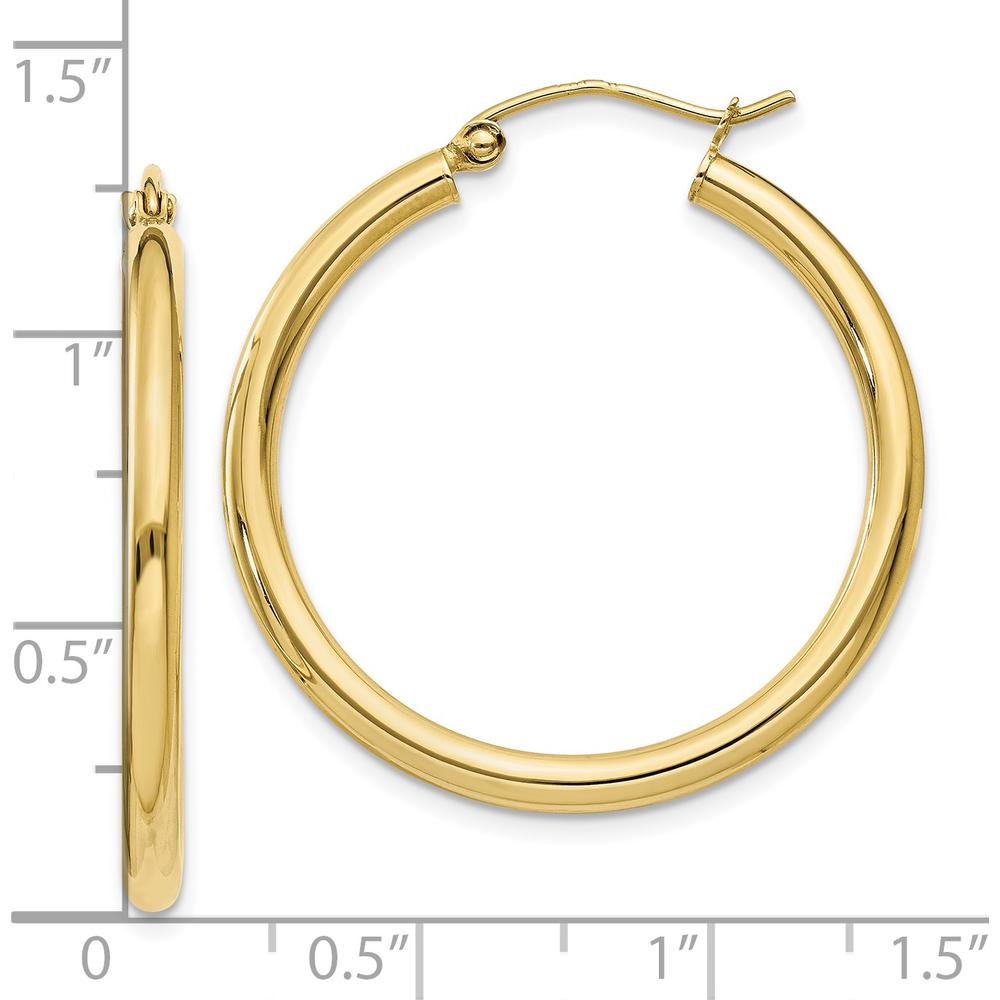 10K Yellow Gold Polished 2.5mm Tube Hoop Earrings - Lightweight Design