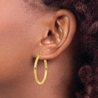10K Yellow Gold Polished 2.5mm Tube Hoop Earrings - Lightweight Design
