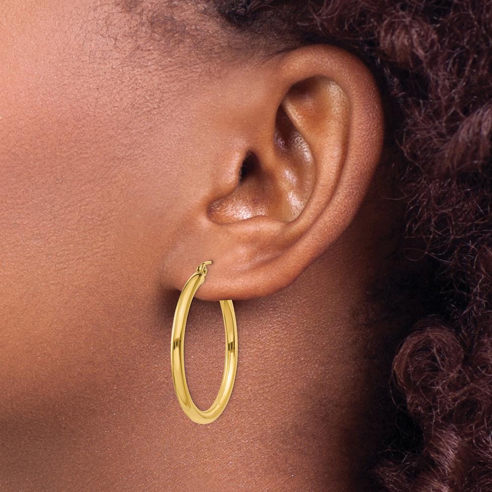 10K Yellow Gold Polished 2.5mm Tube Hoop Earrings - Lightweight Design