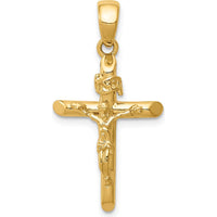10K Yellow Gold Polished 2D Crucifix Pendant with Jesus on Cross - 28.5mm Length