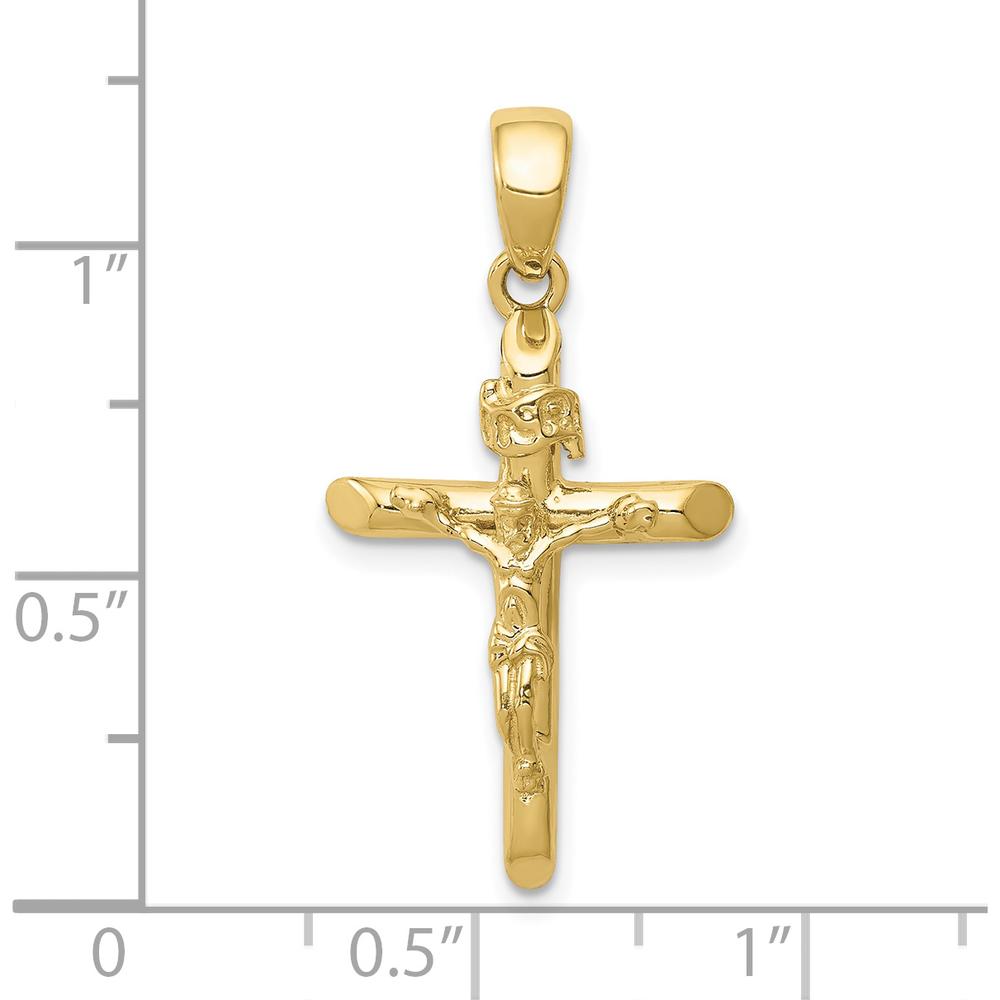 10K Yellow Gold Polished 2D Crucifix Pendant with Jesus on Cross - 28.5mm Length