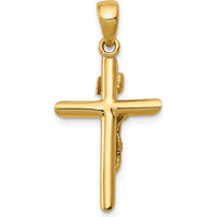 10K Yellow Gold Polished 2D Crucifix Pendant with Jesus on Cross - 28.5mm Length