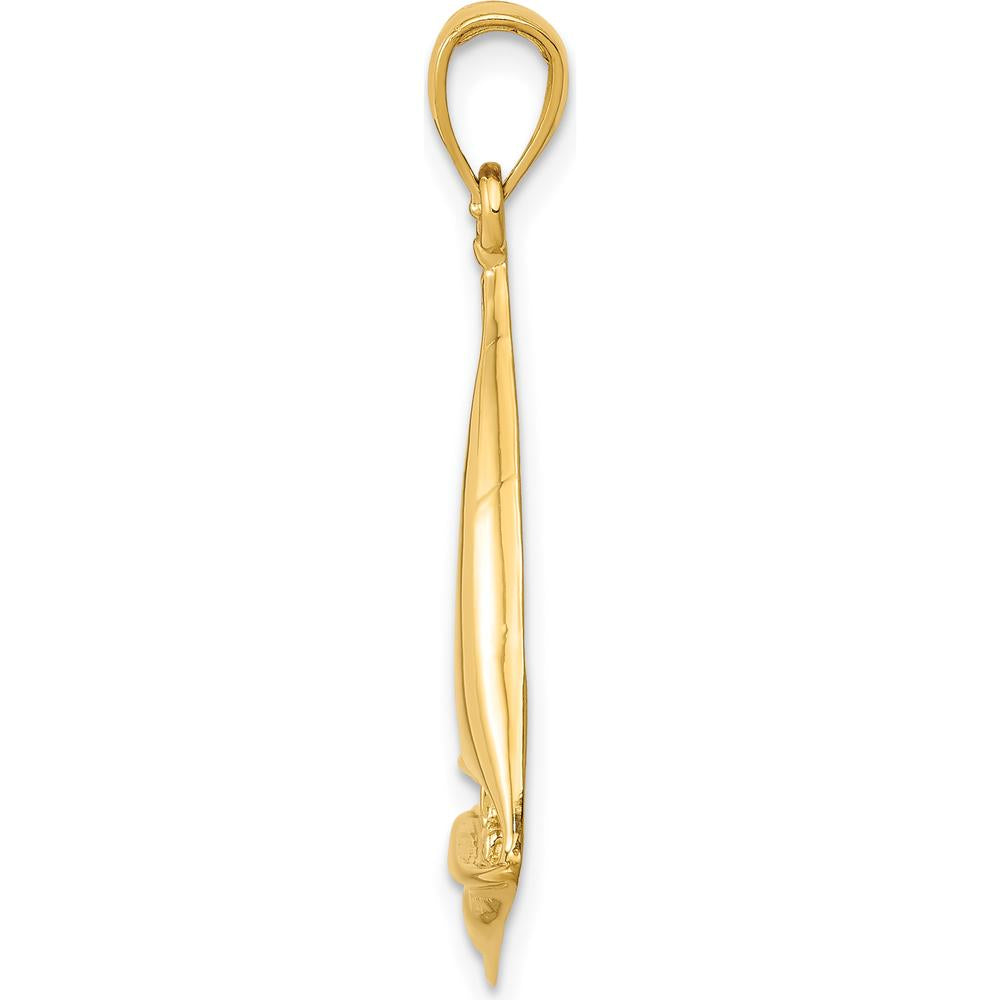 10K Yellow Gold Polished 2D Sailboat Pendant - Nautical Charm for Ocean Lovers