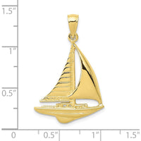 10K Yellow Gold Polished 2D Sailboat Pendant - Nautical Charm for Ocean Lovers