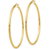 10K Yellow Gold Polished 2mm Lightweight Tube Hoop Earrings - 55mm