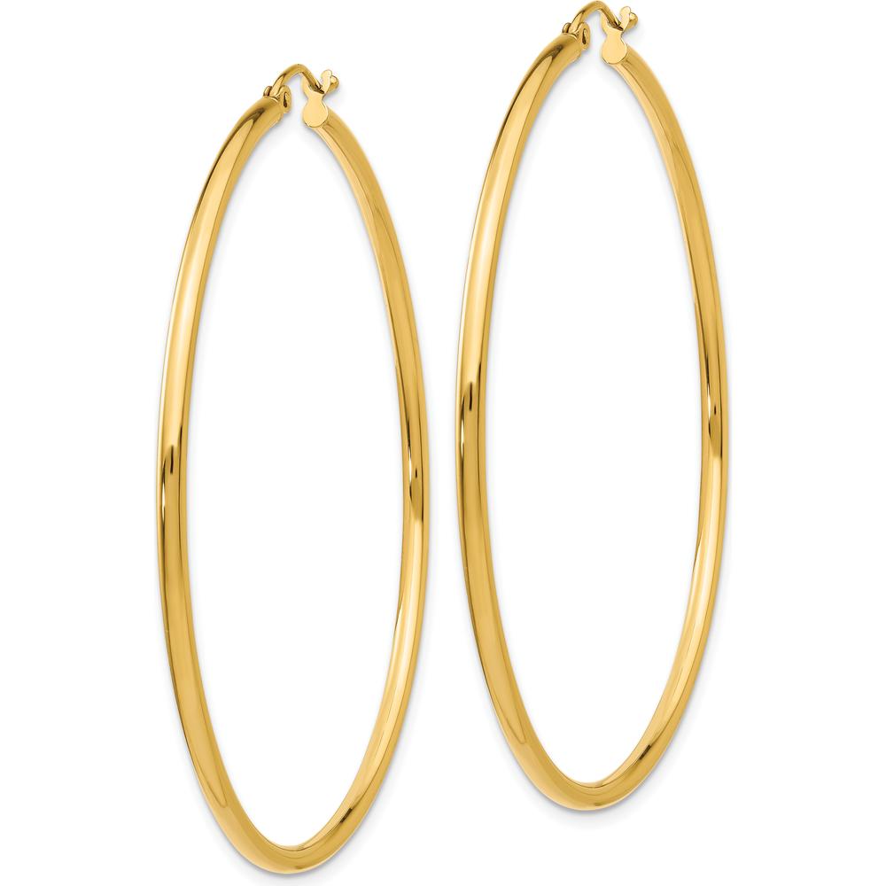 10K Yellow Gold Polished 2mm Lightweight Tube Hoop Earrings - 55mm