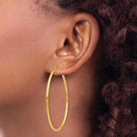 10K Yellow Gold Polished 2mm Lightweight Tube Hoop Earrings - 55mm