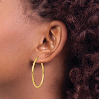 10K Yellow Gold Polished 2mm Tube Hoop Earrings - 31mm Length