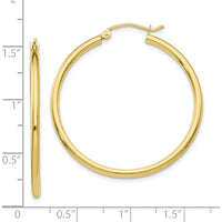 10K Yellow Gold Polished 2mm Tube Hoop Earrings - 31mm Length