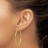 10K Yellow Gold Polished 2mm Tube Hoop Earrings - 37mm Length, 39.9mm Width