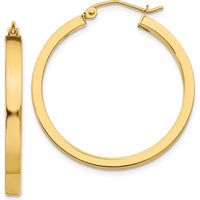 10K Yellow Gold Polished 2x3mm Square Tube Hoop Earrings - 30mm Length