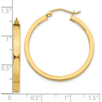 10K Yellow Gold Polished 2x3mm Square Tube Hoop Earrings - 30mm Length