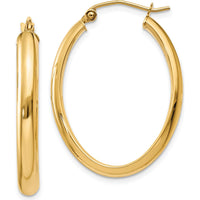10K Yellow Gold Polished 3.5mm Oval Hoop Earrings - 30mm Length