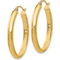 10K Yellow Gold Polished 3.5mm Oval Hoop Earrings - 30mm Length