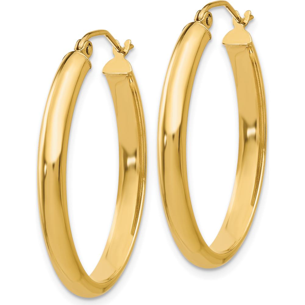 10K Yellow Gold Polished 3.5mm Oval Hoop Earrings - 30mm Length