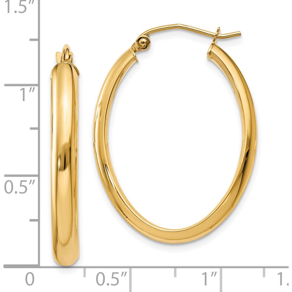10K Yellow Gold Polished 3.5mm Oval Hoop Earrings - 30mm Length