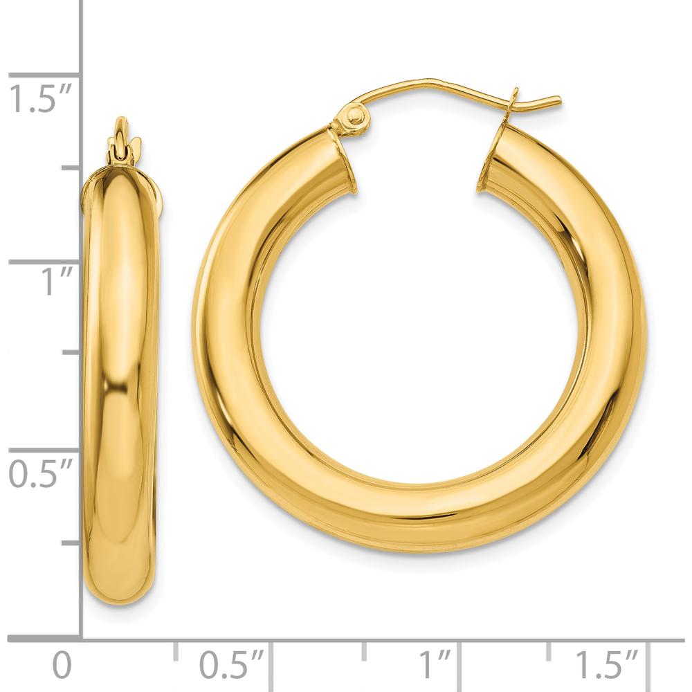 10K Yellow Gold Polished 30mm 5mm Tube Hoop Earrings