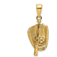 10K Yellow Gold Polished 3D Baseball Glove, Bat, and Ball Charm - 16.5mm Length