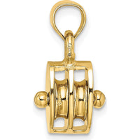 10K Yellow Gold Polished 3D Moveable Pulley Charm Pendant