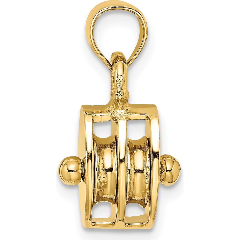 10K Yellow Gold Polished 3D Moveable Pulley Charm Pendant