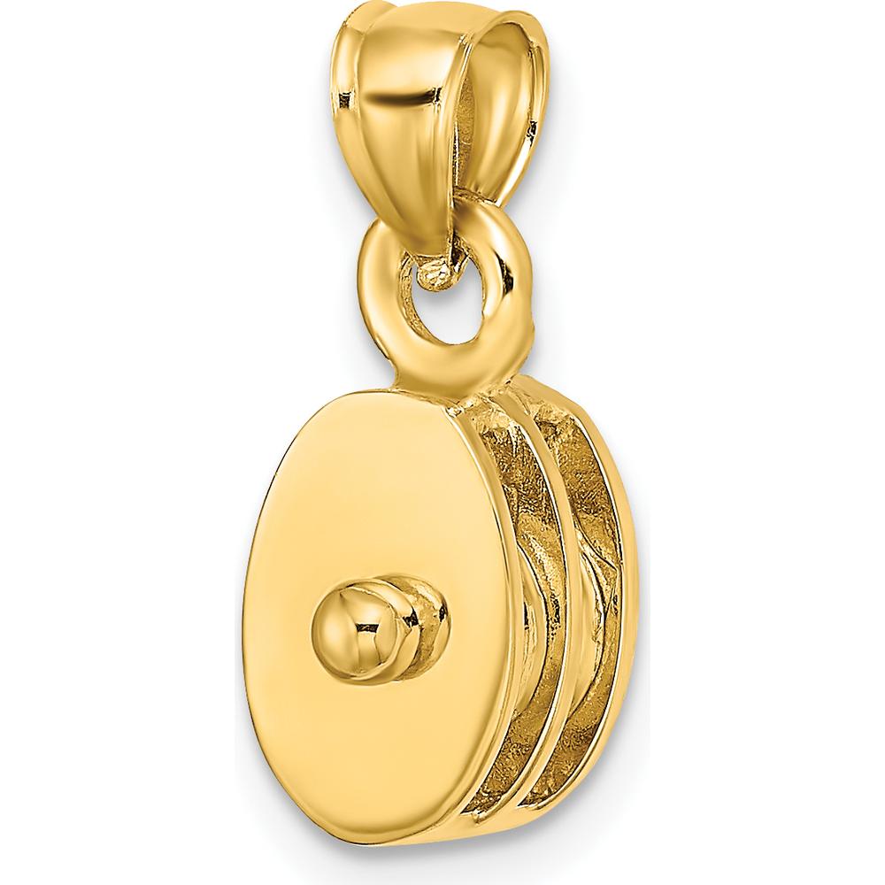10K Yellow Gold Polished 3D Moveable Pulley Charm Pendant