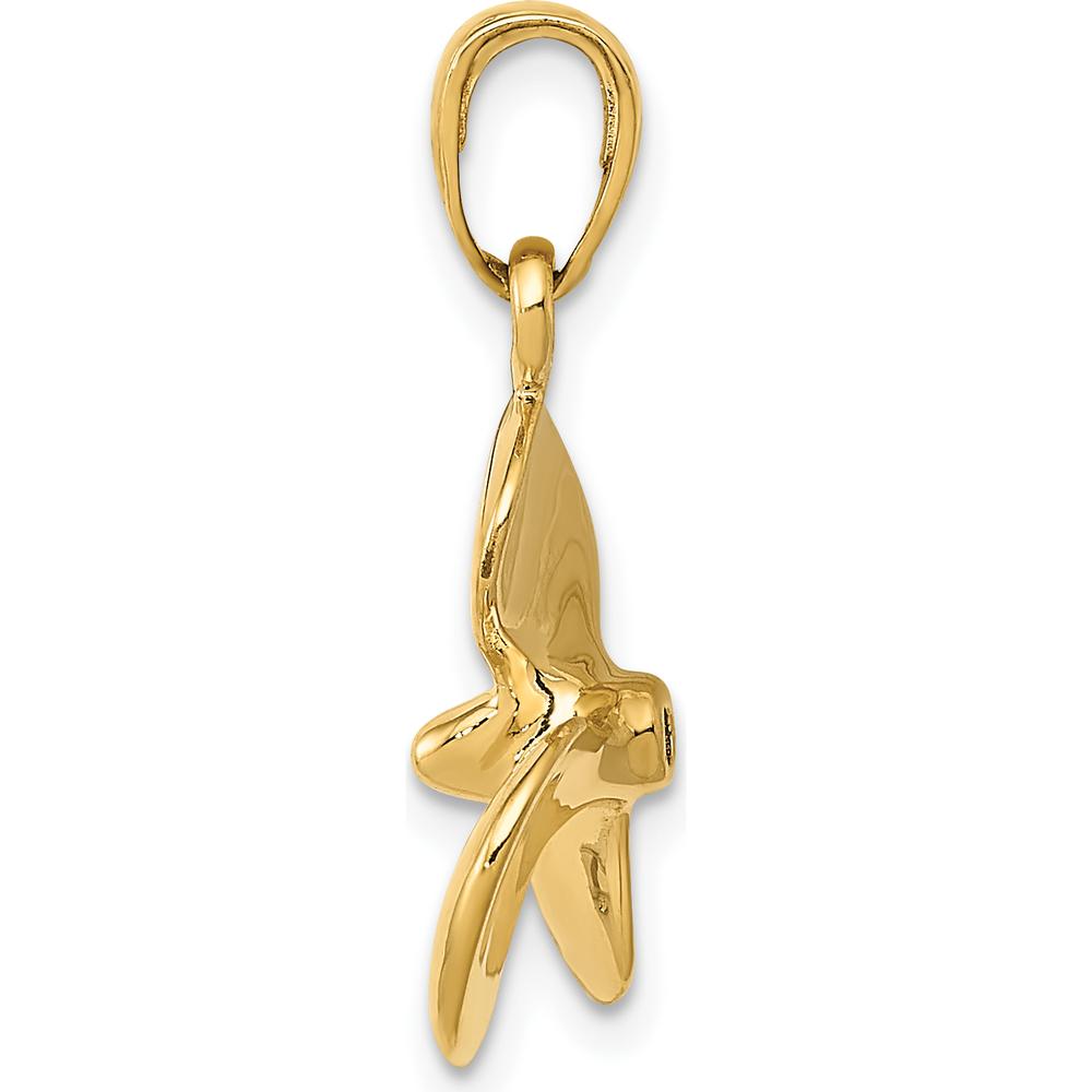 10K Yellow Gold Polished 3D Propeller Pendant - 22mm Length, 16mm Width