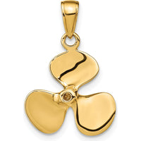 10K Yellow Gold Polished 3D Propeller Pendant - 22mm Length, 16mm Width