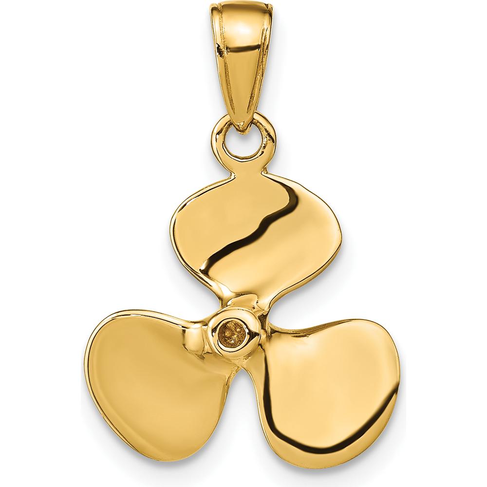 10K Yellow Gold Polished 3D Propeller Pendant - 22mm Length, 16mm Width