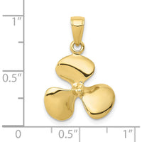 10K Yellow Gold Polished 3D Propeller Pendant - 22mm Length, 16mm Width