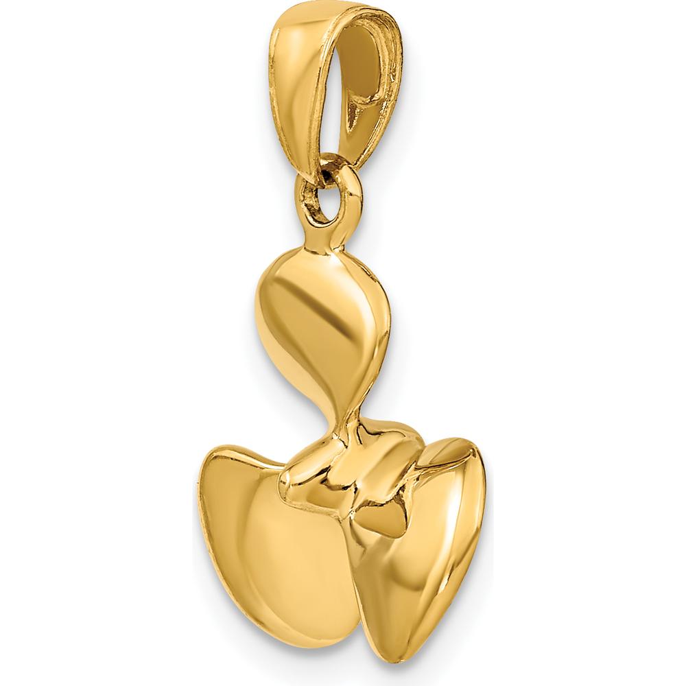 10K Yellow Gold Polished 3D Propeller Pendant - 22mm Length, 16mm Width