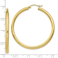 10K Yellow Gold Polished 3mm Tube Hoop Earrings - 40mm Length