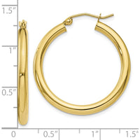 10K Yellow Gold Polished 3mm Tube Hoop Earrings - Elegant Yellow Gold Hoops for Women