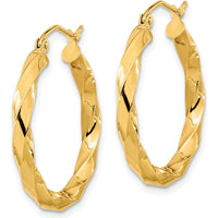 10K Yellow Gold Polished 3mm Twisted Hoop Earrings - 26.61mm Length