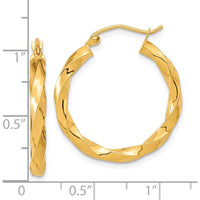 10K Yellow Gold Polished 3mm Twisted Hoop Earrings - 26.61mm Length