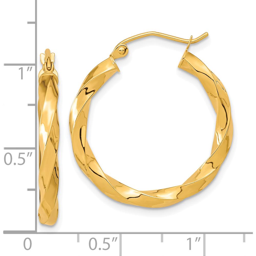 10K Yellow Gold Polished 3mm Twisted Hoop Earrings - 26.61mm Length