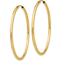 10K Yellow Gold Polished 45mm Large Endless Hoop Earrings - 2mm Thick