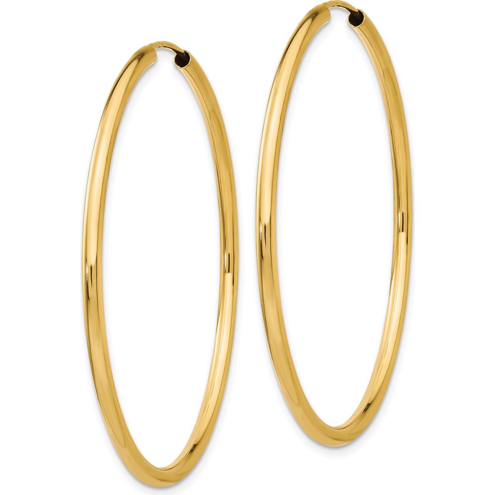 10K Yellow Gold Polished 45mm Large Endless Hoop Earrings - 2mm Thick