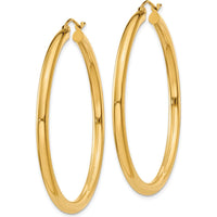 10K Yellow Gold Polished 45mm Lightweight Tube Hoop Earrings