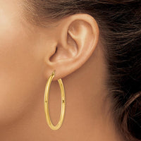 10K Yellow Gold Polished 45mm Lightweight Tube Hoop Earrings