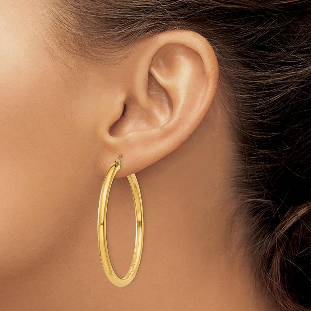 10K Yellow Gold Polished 45mm Lightweight Tube Hoop Earrings