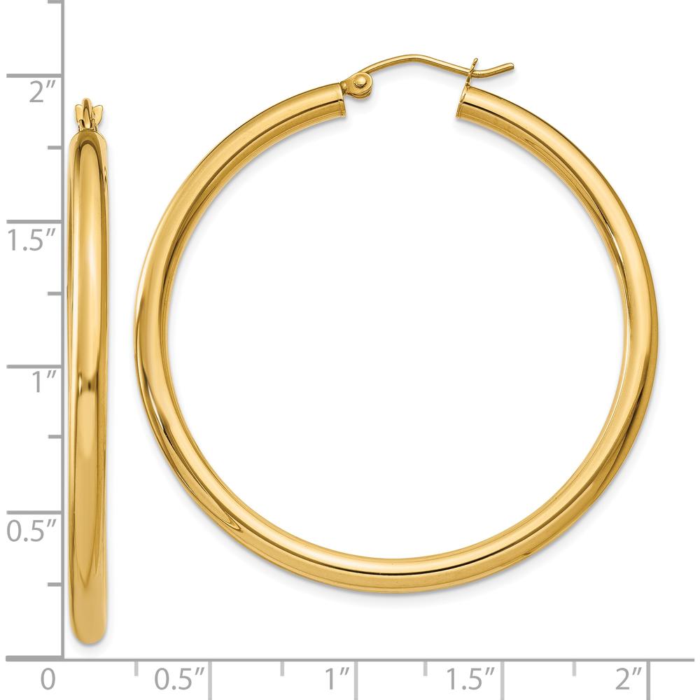 10K Yellow Gold Polished 45mm Lightweight Tube Hoop Earrings