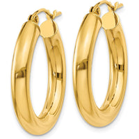 10K Yellow Gold Polished 4mm Lightweight Tube Hoop Earrings - 25mm Length
