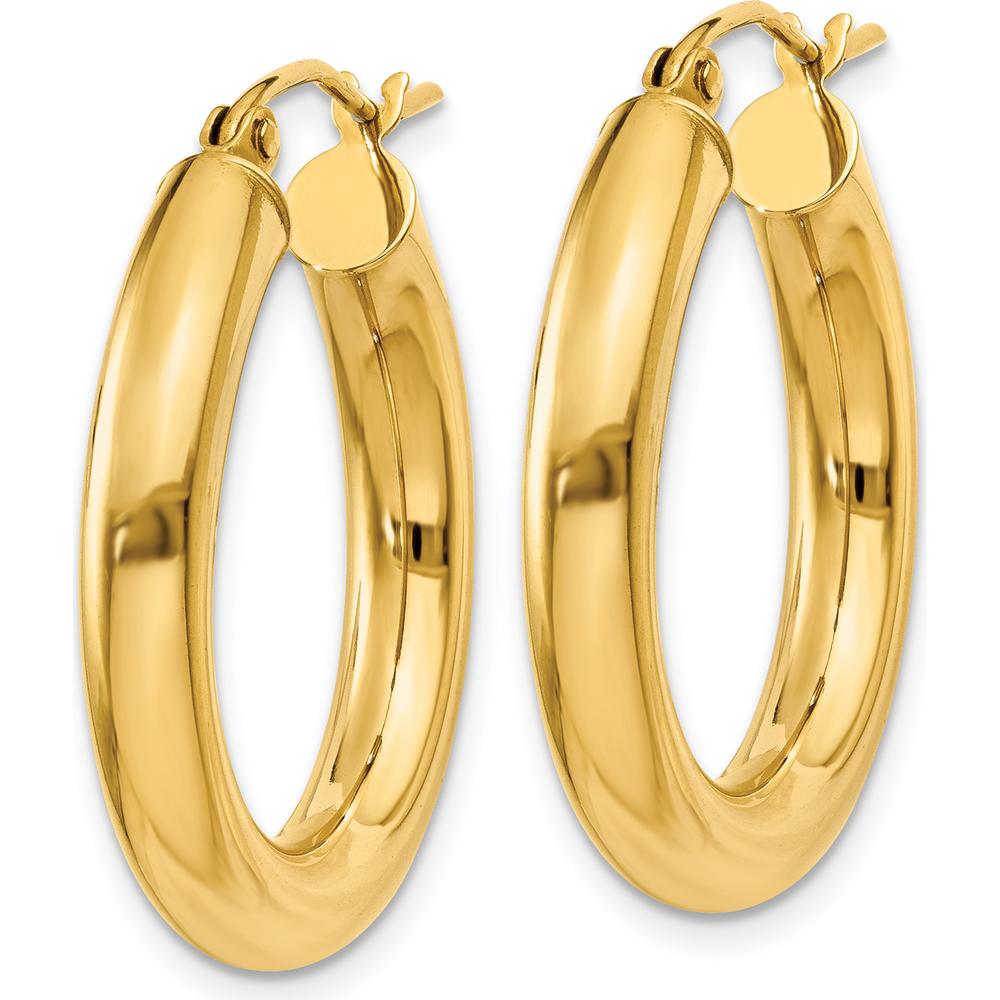 10K Yellow Gold Polished 4mm Lightweight Tube Hoop Earrings - 25mm Length