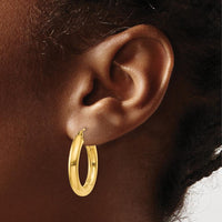 10K Yellow Gold Polished 4mm Lightweight Tube Hoop Earrings - 25mm Length