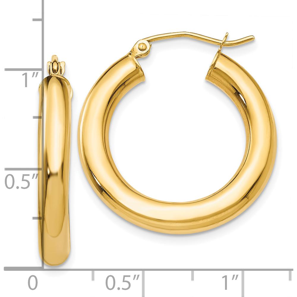 10K Yellow Gold Polished 4mm Lightweight Tube Hoop Earrings - 25mm Length
