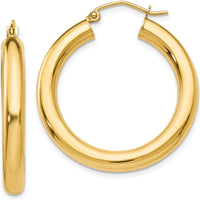 10K Yellow Gold Polished 4mm Lightweight Tube Hoop Earrings - 30mm Length
