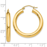 10K Yellow Gold Polished 4mm Lightweight Tube Hoop Earrings - 30mm Length