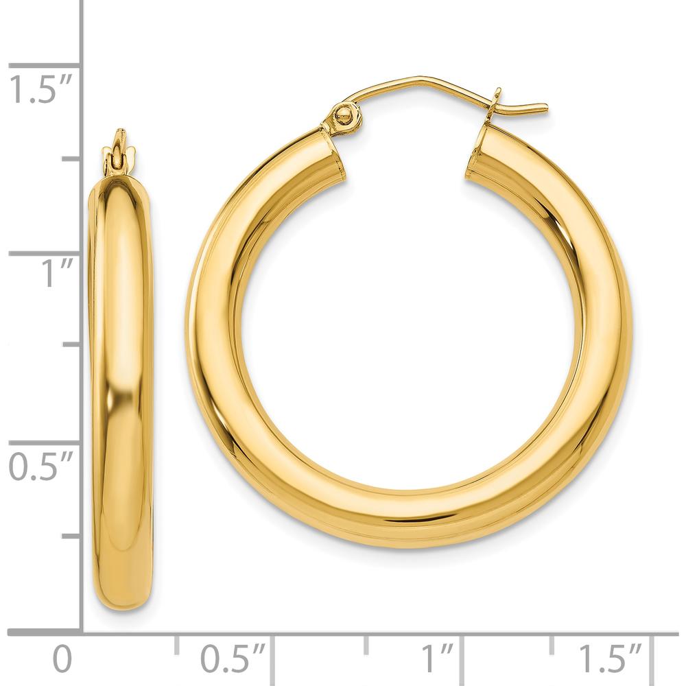 10K Yellow Gold Polished 4mm Lightweight Tube Hoop Earrings - 30mm Length