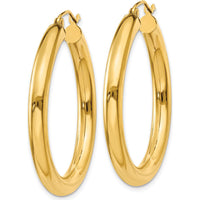 10K Yellow Gold Polished 4mm Lightweight Tube Hoop Earrings - 35mm Length