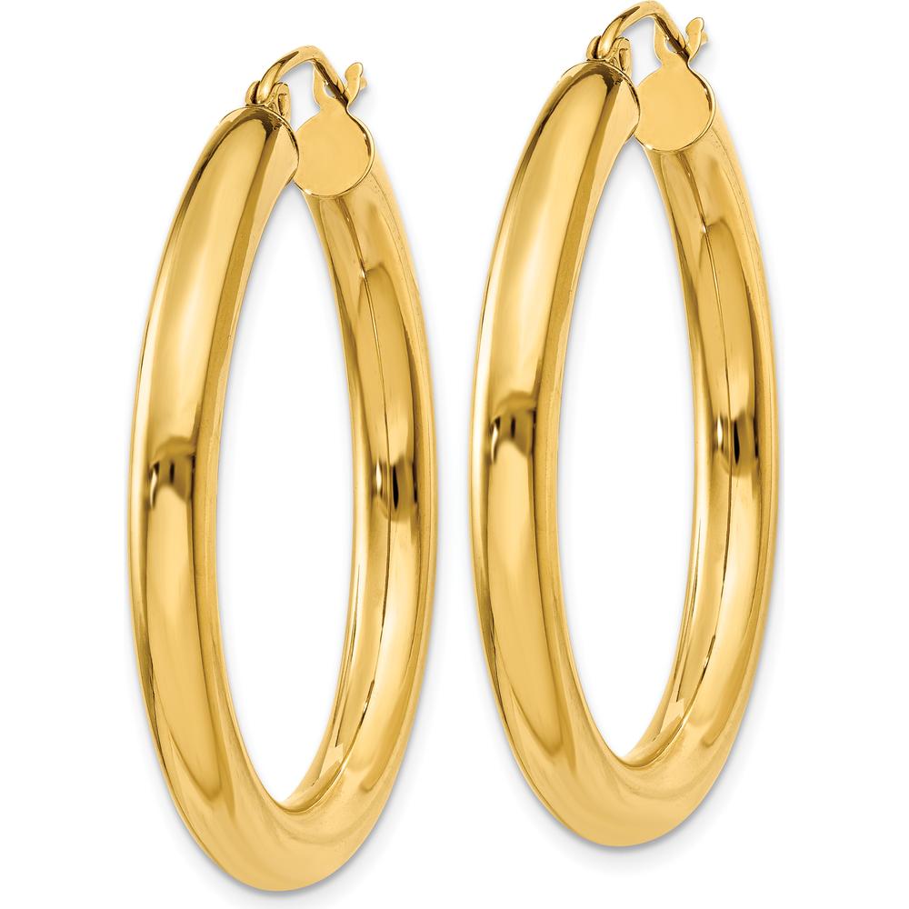 10K Yellow Gold Polished 4mm Lightweight Tube Hoop Earrings - 35mm Length